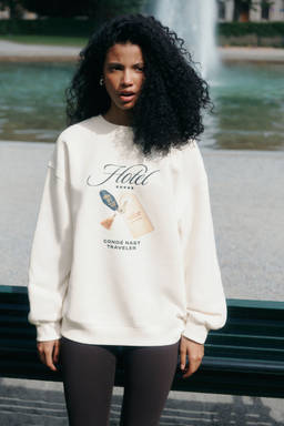 H&M - Women White Oversized Printed Sweatshirt