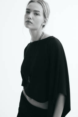H&M - Women Black Viscose-Blend Cape Sleeves Top