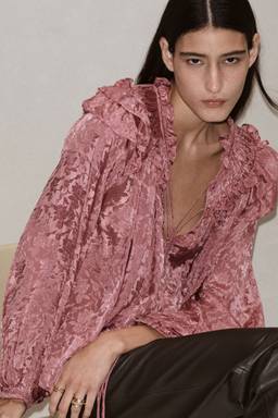 H&M - Women Pink Frill-Trimmed Tie-Detail Blouse