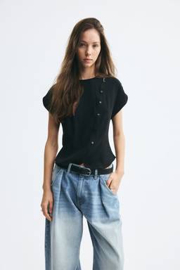 H&M - Women Black Button-Detail Blouse
