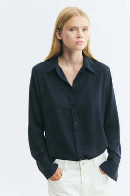 H&M - Women Blue Long-Sleeved Satin Shirt
