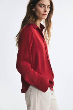 H&M - Women Red Long-Sleeved Satin Shirt