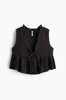 H&M - Women Black Tie-Front Cotton Muslin Top