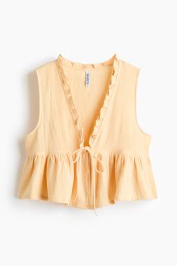 H&M - Women Yellow Tie-Front Cotton Muslin Top