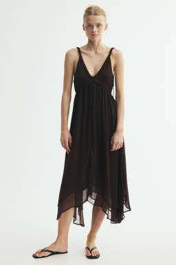 H&M - Women Brown Braid-Detail Chiffon Dress