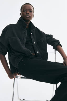 H&M - Women Black Cotton Denim Overshirt