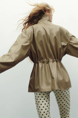 H&M - Women Beige Oversized Drawstring-Detail Jacket