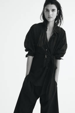 H&M - Women Black Tie-Detail Shirt