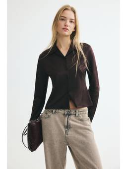 H&M - Women Brown Fitted Jersey Shirt