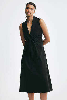 H&M - Women Black Tie-Detail Satin Twill Dress
