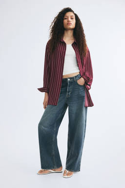 H&M - Women Red Loose-Fit Twill Shirt