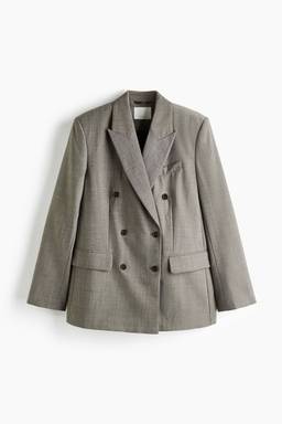 H&M - Women Grey Double-Breasted Wool-Blend Blazer