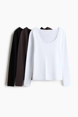 H&M - Women White 3-Pack Ribbed Cotton Tops