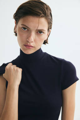 H&M - Women Blue Turtleneck Viscose Top