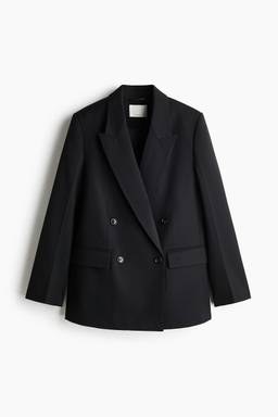H&M - Women Black Double-Breasted Wool-Blend Blazer