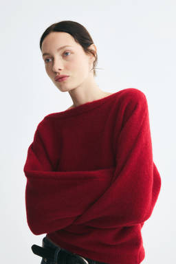 H&M - Women Red Brushed Boat-Neck Jumper