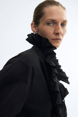 H&M - Women Black Ruffled Cotton Blouse