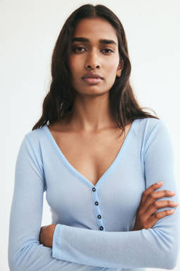 H&M - Women Blue Long-Sleeved Rib-Knit Top