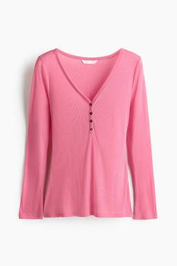 H&M - Women Pink Long-Sleeved Rib-Knit Top