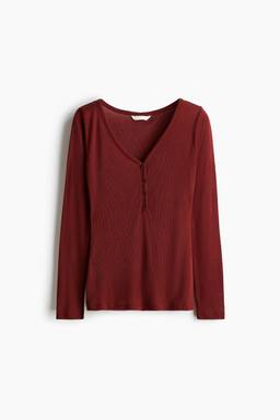 H&M - Women Maroon Long-Sleeved Rib-Knit Top