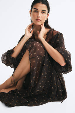 H&M - Women Black Lace-Detail Chiffon Dress