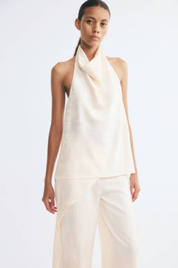 H&M - Women White Cowl-Neck Halterneck Top