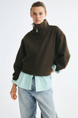 H&M - Women Multi-Color Stand-Collar Wool-Blend Jacket
