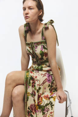 H&M - Women Beige Tie-Strap Viscose-Blend Dress