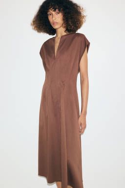 H&M - Women Brown Cap-Sleeved Midi Dress