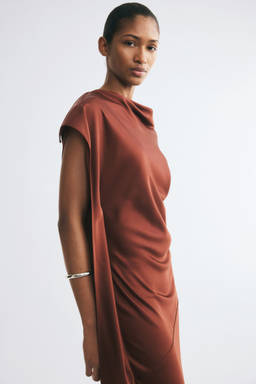H&M - Women Brown Draped Satin Dress