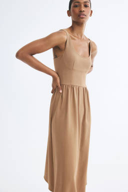 H&M - Women Beige Flared-Skirt Dress