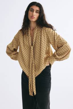 H&M - Women Brown Oversized Scarf-Collar Blouse