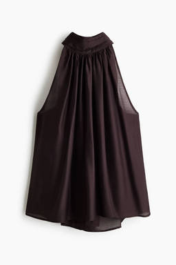 H&M - Women Brown Scarf-Collar Viscose-Blend Top