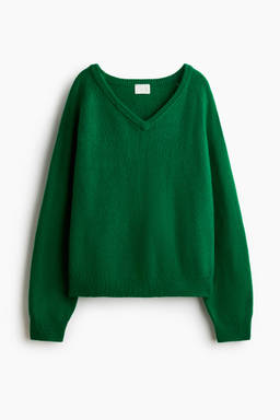 H&M - Women Green Oversized V-Neck Jumper
