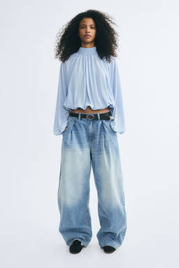 H&M - Women Blue Draped Tie-Detail Blouse