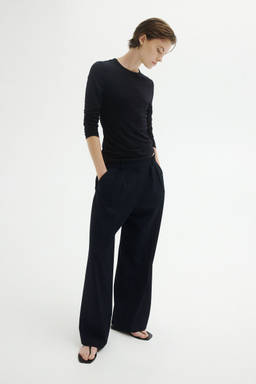 H&M - Women Navy Blue Four-Way Stretch Wide Trousers