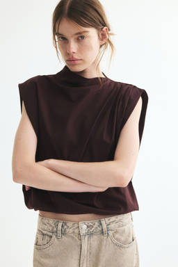 H&M - Women Brown Pleated cotton top