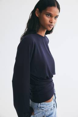 H&M - Women Blue Long-Sleeved Gathered Top