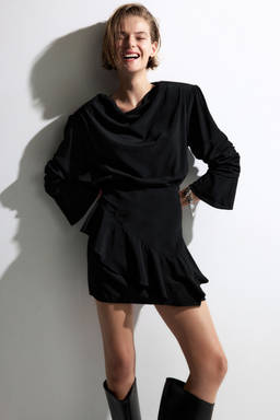 H&M - Women Black Flounced Cowl-Neck Dress