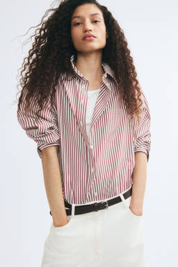 H&M - Women Red Oversized Dobby-Weave Shirt