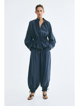 H&M - Women Blue Tie-Detail Balloon Trousers