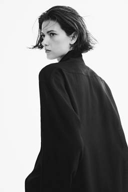 H&M - Women Black Oversized Stand-Collar Shirt
