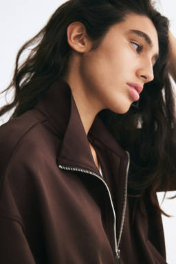 H&M - Women Brown Fine-Ribbed Track Jacket
