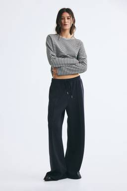 H&M - Women Blue Fine-Ribbed Drawstring Trousers