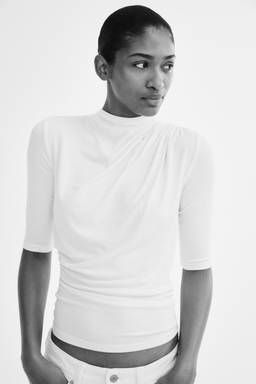 H&M - Women White Draped Turtleneck Top