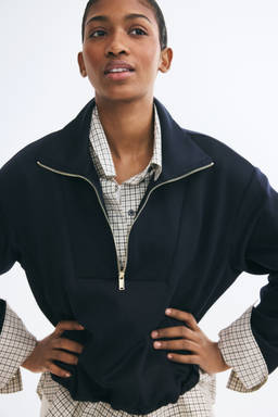 H&M - Women Navy Blue Zip-Top Scuba Sweatshirt