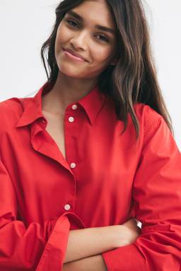 H&M - Women Red Relaxed-Fit Cotton Shirt