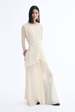 H&M - Women White Crinkled Frill-Trimmed Dress