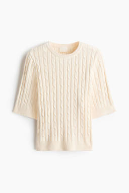 H&M - Women White Short-Sleeved Cable-Knit Top