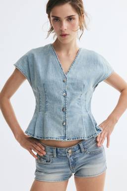 H&M - Women Blue Denim Peplum Top